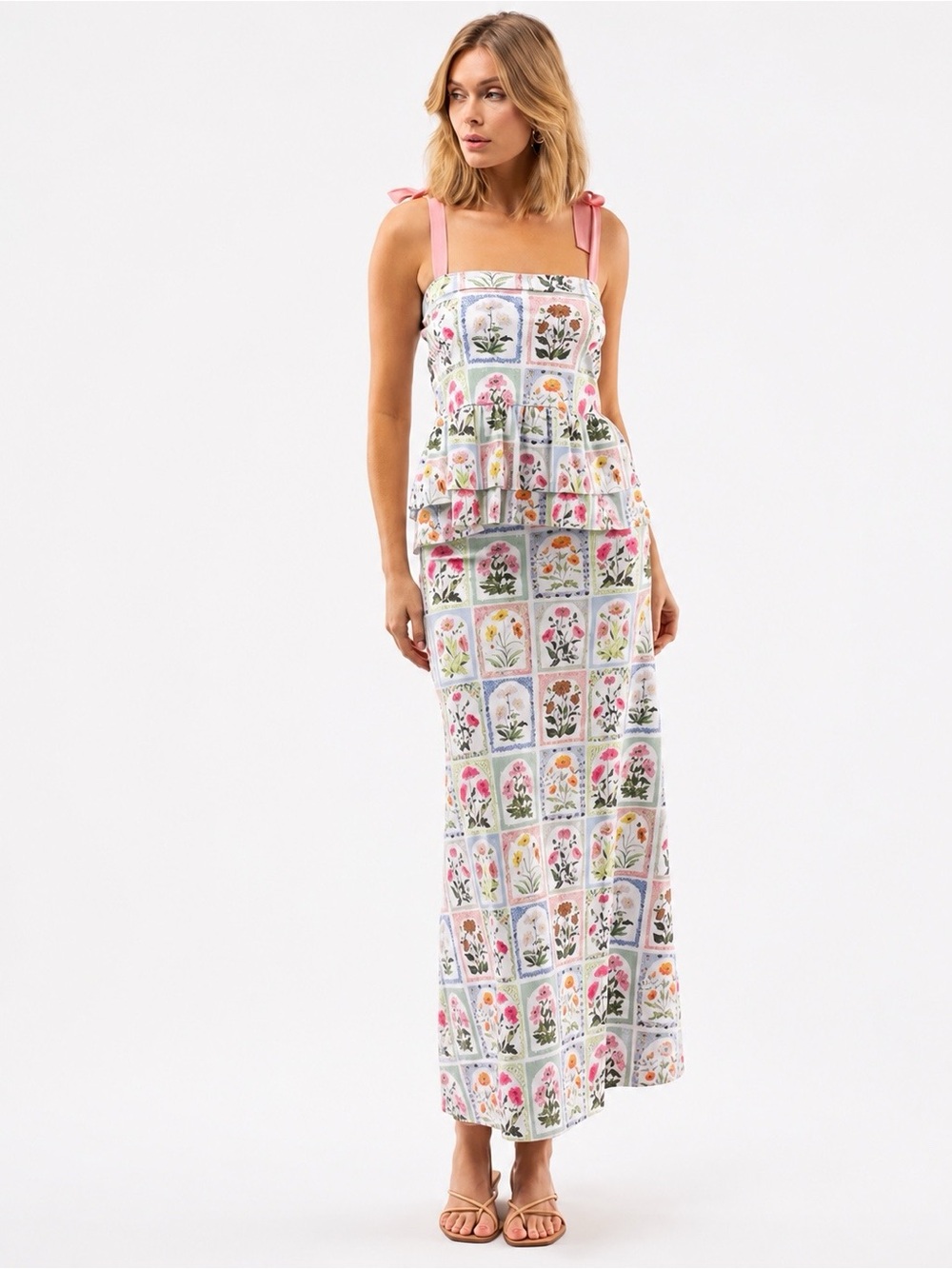Smith & Quinn Margot Midi Skirt Flower Box Botanical Floral Grid Size Small - Picture 2 of 8